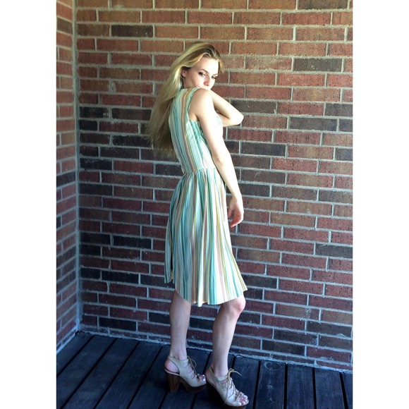 vintage 60s GREEN ORANGE diagonal striped Mod DRESS Small full skirt indie retro - Picture 5 of 10